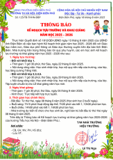 THÔNG BÁO LỊCH TỰU TRƯỜNG