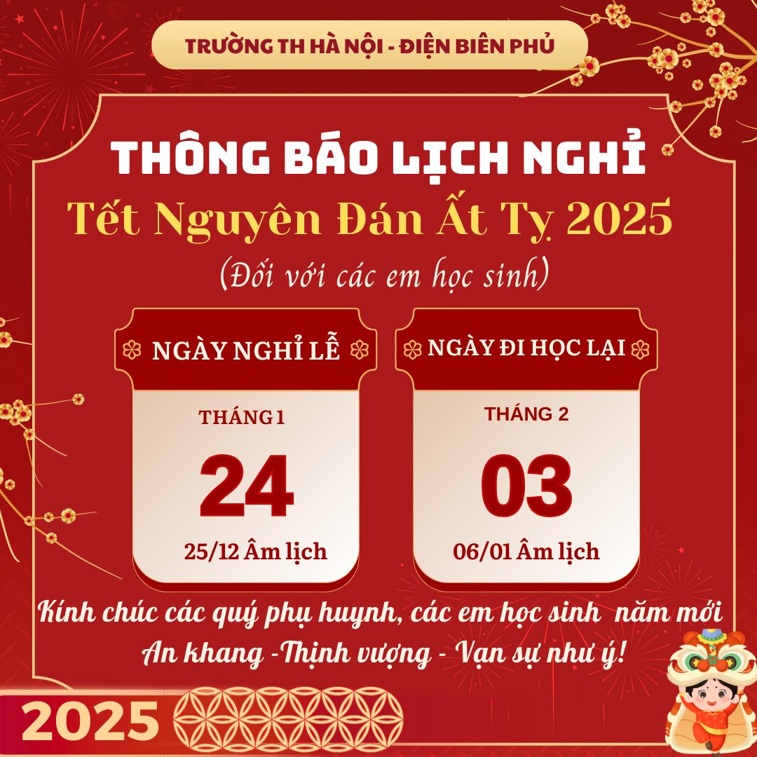 Lịch nghỉ Tết Nguyên Đán 2025