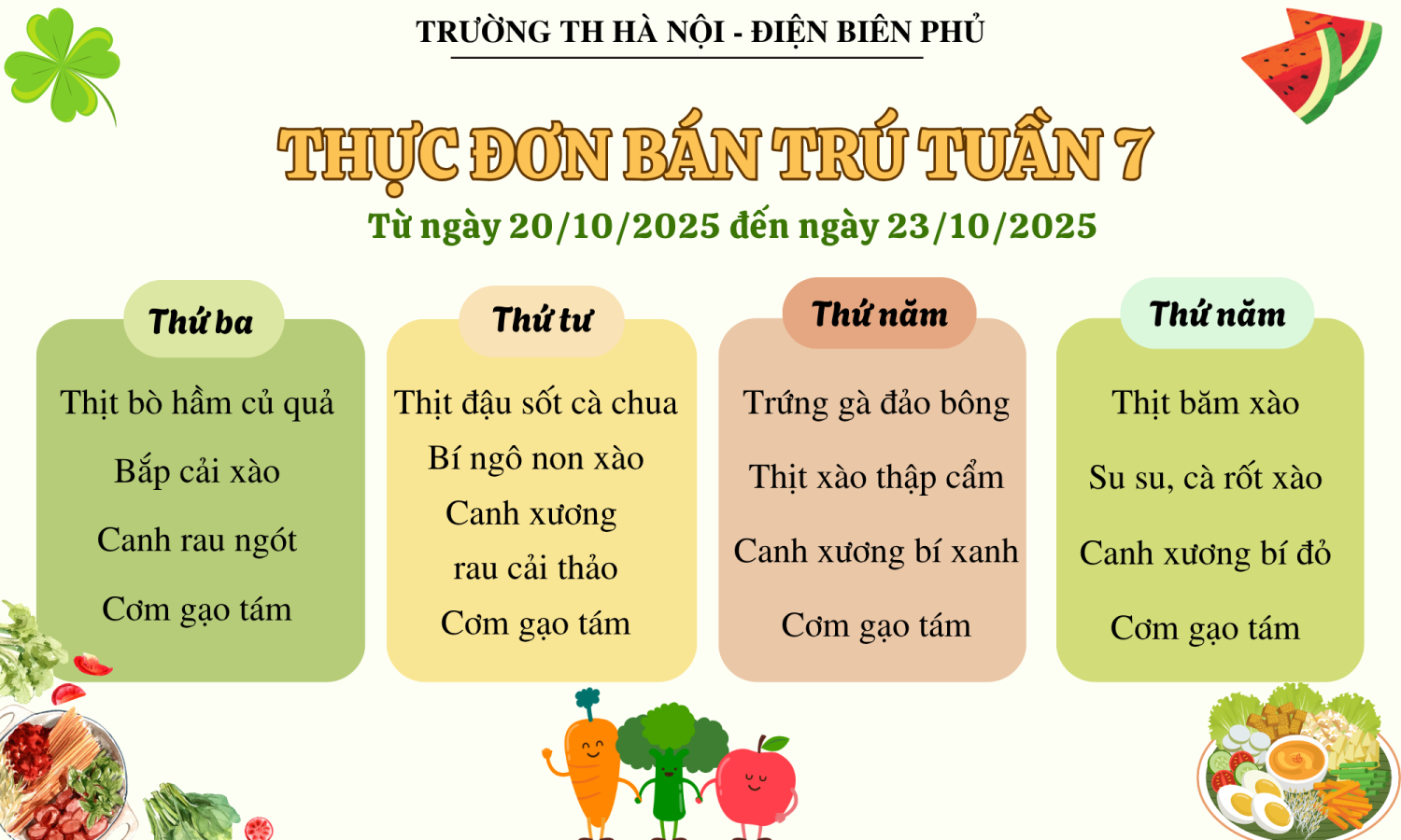 Thực đơn ăn bán trú Tuần 7