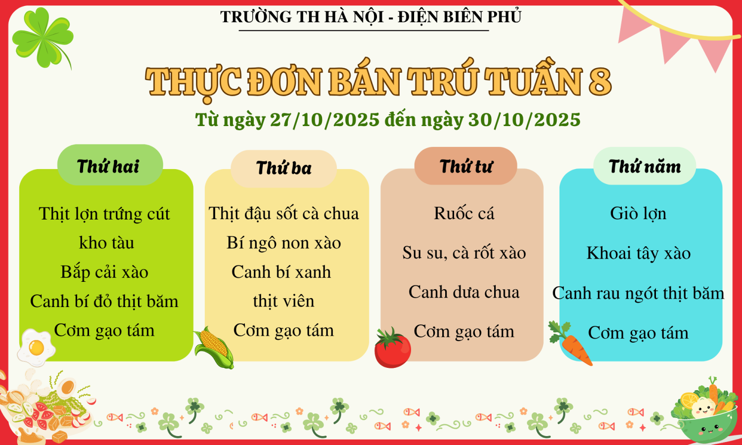 Thực đơn ăn bán trú Tuần 8